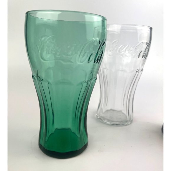 Vintage Coca Cola Glasses 16 oz Set of 3 Smoke Green Clear - Picture 2 of 6